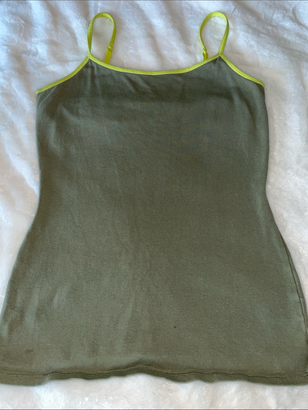 Express Size M Olive Green “Best Loved Cami” with Neon Yellow Trim